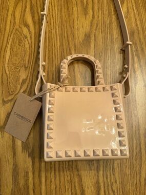 CARMEN SOL Pale Pink Studded Patent Crossbody Bag